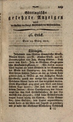 Göttingische gelehrte Anzeigen (Göttingische Zeitungen von gelehrten Sachen) Samstag 23. März 1811