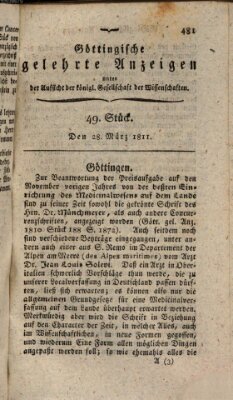 Göttingische gelehrte Anzeigen (Göttingische Zeitungen von gelehrten Sachen) Donnerstag 28. März 1811
