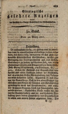 Göttingische gelehrte Anzeigen (Göttingische Zeitungen von gelehrten Sachen) Samstag 30. März 1811