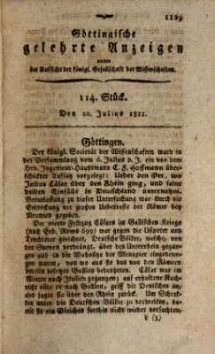 Göttingische gelehrte Anzeigen (Göttingische Zeitungen von gelehrten Sachen) Samstag 20. Juli 1811