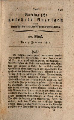 Göttingische gelehrte Anzeigen (Göttingische Zeitungen von gelehrten Sachen) Montag 3. Februar 1812