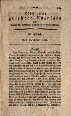 Göttingische gelehrte Anzeigen (Göttingische Zeitungen von gelehrten Sachen) Samstag 18. April 1812