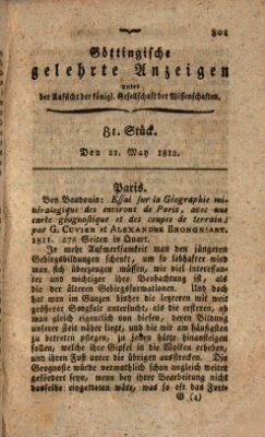 Göttingische gelehrte Anzeigen (Göttingische Zeitungen von gelehrten Sachen) Donnerstag 21. Mai 1812