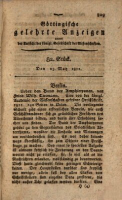 Göttingische gelehrte Anzeigen (Göttingische Zeitungen von gelehrten Sachen) Samstag 23. Mai 1812