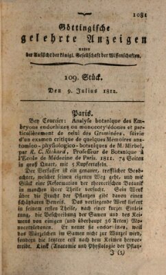 Göttingische gelehrte Anzeigen (Göttingische Zeitungen von gelehrten Sachen) Donnerstag 9. Juli 1812