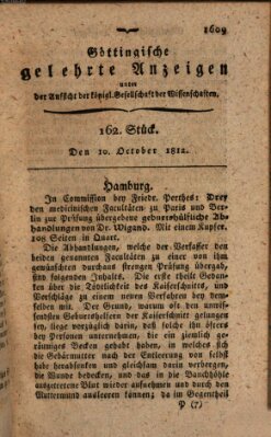 Göttingische gelehrte Anzeigen (Göttingische Zeitungen von gelehrten Sachen) Samstag 10. Oktober 1812