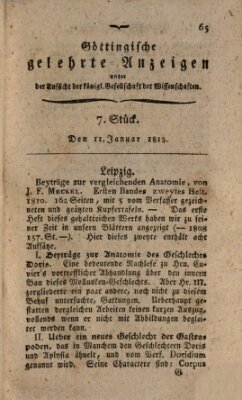 Göttingische gelehrte Anzeigen (Göttingische Zeitungen von gelehrten Sachen) Montag 11. Januar 1813