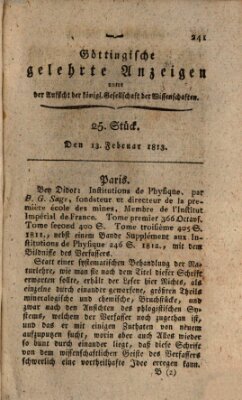 Göttingische gelehrte Anzeigen (Göttingische Zeitungen von gelehrten Sachen) Samstag 13. Februar 1813