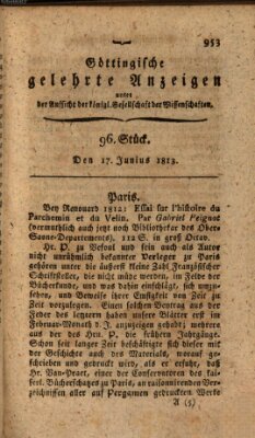 Göttingische gelehrte Anzeigen (Göttingische Zeitungen von gelehrten Sachen) Donnerstag 17. Juni 1813