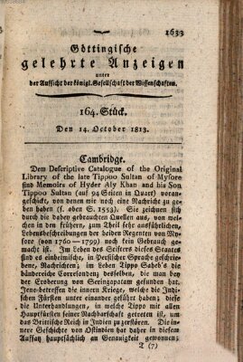 Göttingische gelehrte Anzeigen (Göttingische Zeitungen von gelehrten Sachen) Donnerstag 14. Oktober 1813