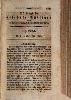 Göttingische gelehrte Anzeigen (Göttingische Zeitungen von gelehrten Sachen) Samstag 16. Oktober 1813