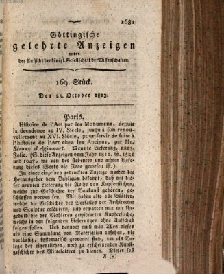 Göttingische gelehrte Anzeigen (Göttingische Zeitungen von gelehrten Sachen) Samstag 23. Oktober 1813