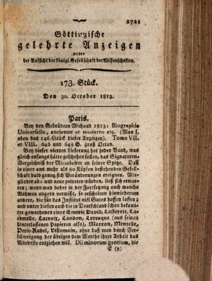Göttingische gelehrte Anzeigen (Göttingische Zeitungen von gelehrten Sachen) Samstag 30. Oktober 1813