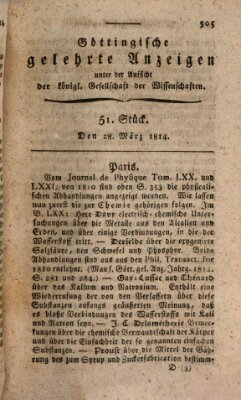 Göttingische gelehrte Anzeigen (Göttingische Zeitungen von gelehrten Sachen) Montag 28. März 1814