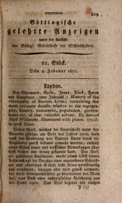 Göttingische gelehrte Anzeigen (Göttingische Zeitungen von gelehrten Sachen) Donnerstag 9. Februar 1815