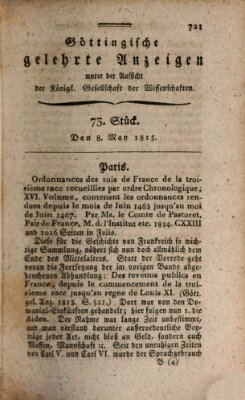 Göttingische gelehrte Anzeigen (Göttingische Zeitungen von gelehrten Sachen) Montag 8. Mai 1815
