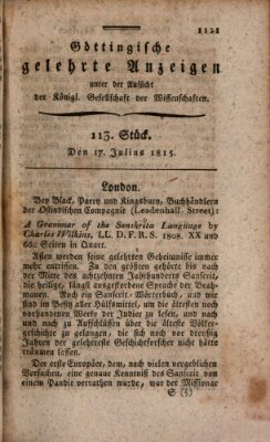 Göttingische gelehrte Anzeigen (Göttingische Zeitungen von gelehrten Sachen) Montag 17. Juli 1815