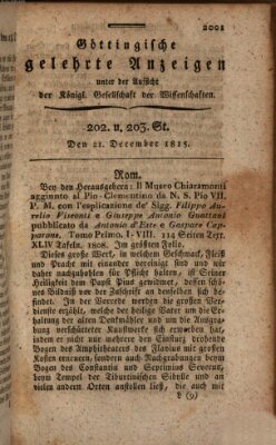 Göttingische gelehrte Anzeigen (Göttingische Zeitungen von gelehrten Sachen) Donnerstag 21. Dezember 1815