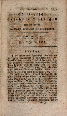Göttingische gelehrte Anzeigen (Göttingische Zeitungen von gelehrten Sachen) Samstag 7. Juli 1821