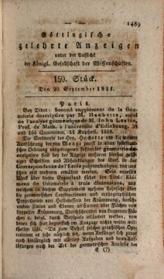 Göttingische gelehrte Anzeigen (Göttingische Zeitungen von gelehrten Sachen) Donnerstag 20. September 1821