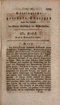 Göttingische gelehrte Anzeigen (Göttingische Zeitungen von gelehrten Sachen) Donnerstag 1. November 1821