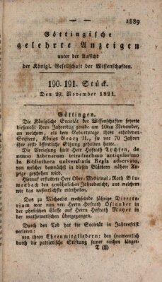 Göttingische gelehrte Anzeigen (Göttingische Zeitungen von gelehrten Sachen) Donnerstag 29. November 1821