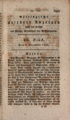 Göttingische gelehrte Anzeigen (Göttingische Zeitungen von gelehrten Sachen) Samstag 8. Dezember 1821