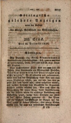 Göttingische gelehrte Anzeigen (Göttingische Zeitungen von gelehrten Sachen) Samstag 22. Dezember 1821