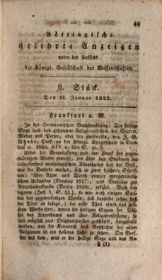 Göttingische gelehrte Anzeigen (Göttingische Zeitungen von gelehrten Sachen) Samstag 12. Januar 1822