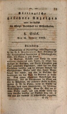 Göttingische gelehrte Anzeigen (Göttingische Zeitungen von gelehrten Sachen) Montag 14. Januar 1822