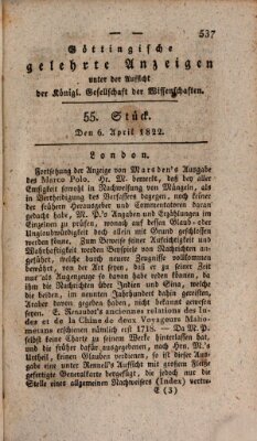 Göttingische gelehrte Anzeigen (Göttingische Zeitungen von gelehrten Sachen) Samstag 6. April 1822