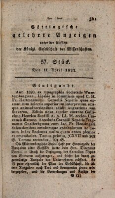 Göttingische gelehrte Anzeigen (Göttingische Zeitungen von gelehrten Sachen) Donnerstag 11. April 1822
