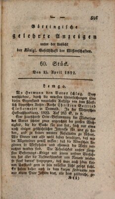 Göttingische gelehrte Anzeigen (Göttingische Zeitungen von gelehrten Sachen) Montag 15. April 1822