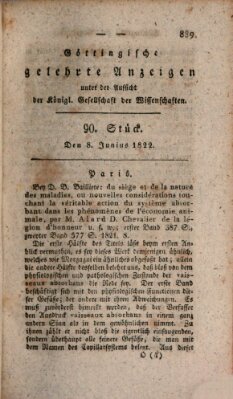 Göttingische gelehrte Anzeigen (Göttingische Zeitungen von gelehrten Sachen) Samstag 8. Juni 1822
