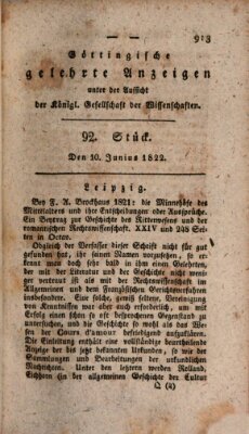 Göttingische gelehrte Anzeigen (Göttingische Zeitungen von gelehrten Sachen) Montag 10. Juni 1822