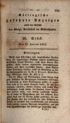 Göttingische gelehrte Anzeigen (Göttingische Zeitungen von gelehrten Sachen) Montag 17. Juni 1822