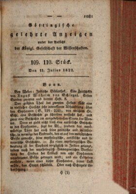 Göttingische gelehrte Anzeigen (Göttingische Zeitungen von gelehrten Sachen) Donnerstag 11. Juli 1822