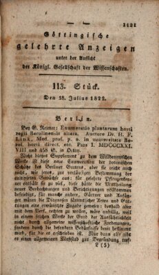 Göttingische gelehrte Anzeigen (Göttingische Zeitungen von gelehrten Sachen) Donnerstag 18. Juli 1822