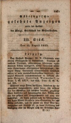 Göttingische gelehrte Anzeigen (Göttingische Zeitungen von gelehrten Sachen) Donnerstag 15. August 1822