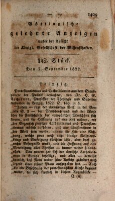 Göttingische gelehrte Anzeigen (Göttingische Zeitungen von gelehrten Sachen) Samstag 7. September 1822