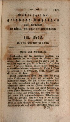 Göttingische gelehrte Anzeigen (Göttingische Zeitungen von gelehrten Sachen) Montag 16. September 1822