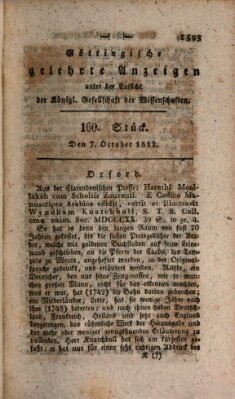 Göttingische gelehrte Anzeigen (Göttingische Zeitungen von gelehrten Sachen) Montag 7. Oktober 1822
