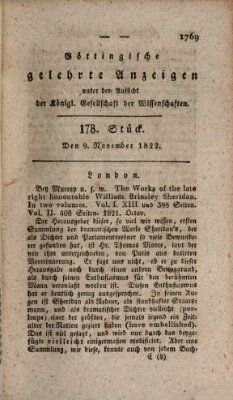 Göttingische gelehrte Anzeigen (Göttingische Zeitungen von gelehrten Sachen) Samstag 9. November 1822