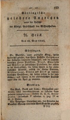 Göttingische gelehrte Anzeigen (Göttingische Zeitungen von gelehrten Sachen) Montag 12. Mai 1823