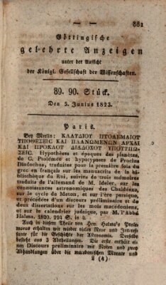 Göttingische gelehrte Anzeigen (Göttingische Zeitungen von gelehrten Sachen) Donnerstag 5. Juni 1823
