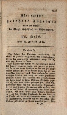 Göttingische gelehrte Anzeigen (Göttingische Zeitungen von gelehrten Sachen) Montag 23. Juni 1823