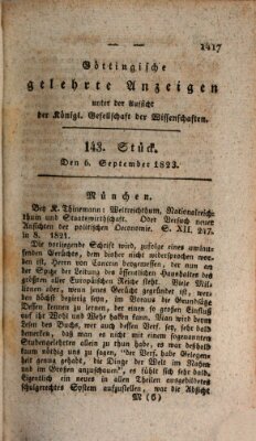 Göttingische gelehrte Anzeigen (Göttingische Zeitungen von gelehrten Sachen) Samstag 6. September 1823