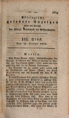 Göttingische gelehrte Anzeigen (Göttingische Zeitungen von gelehrten Sachen) Samstag 18. Oktober 1823