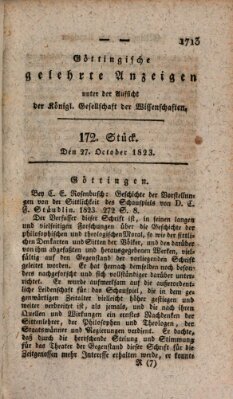 Göttingische gelehrte Anzeigen (Göttingische Zeitungen von gelehrten Sachen) Montag 27. Oktober 1823