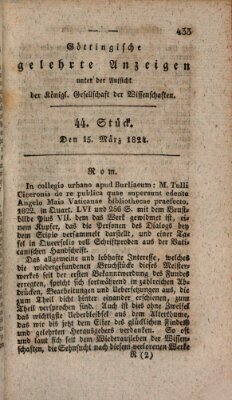 Göttingische gelehrte Anzeigen (Göttingische Zeitungen von gelehrten Sachen) Montag 15. März 1824